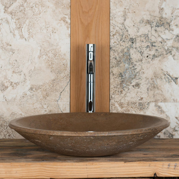 Round dark travertine washbasin “Fonterutoli SC”