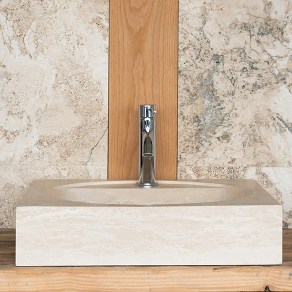 Square travertine washbasin “Linear”