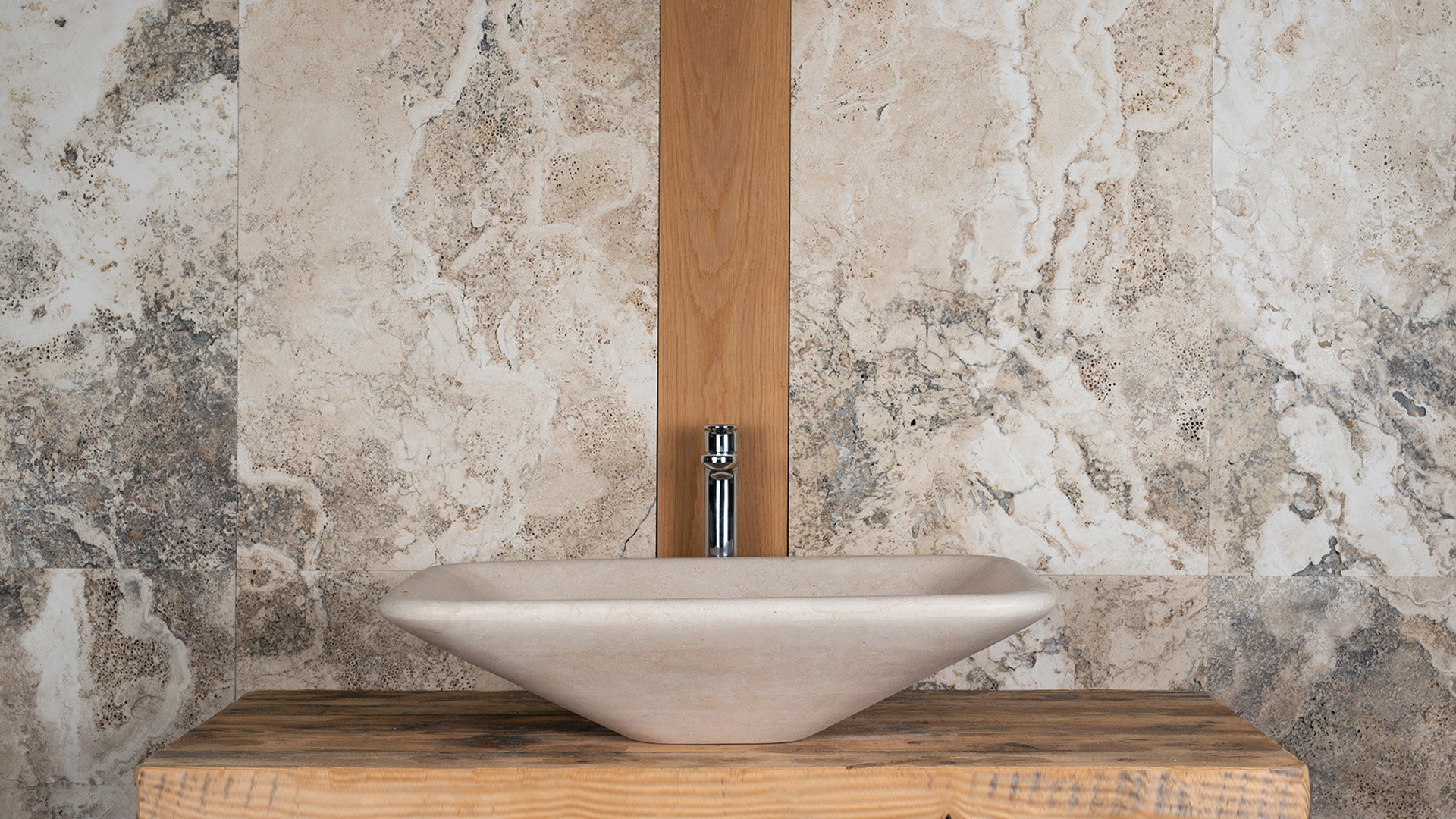 Rectangular travertine washbasin “Opus”