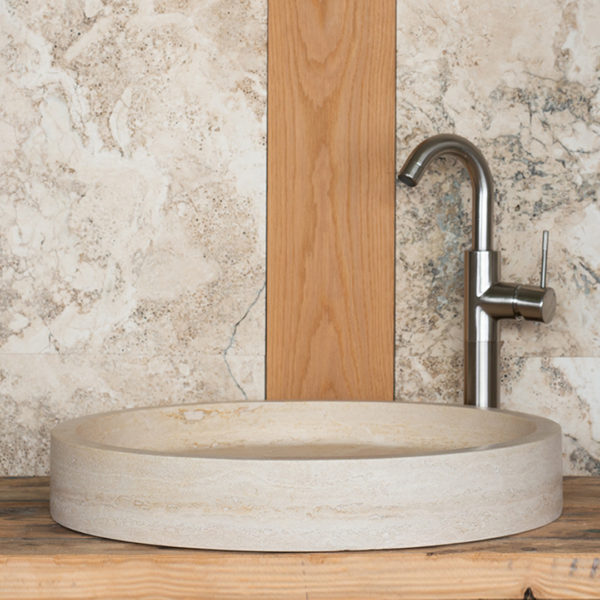 Round travertine washbasin "Round Dish"