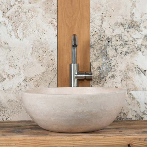 Round travertine washbasin “Ball”