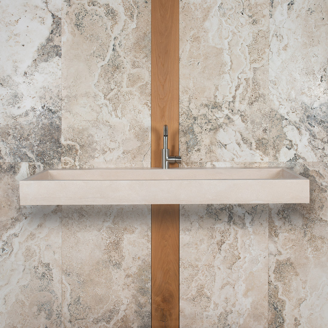 Minimal travertine washbasin “Breve”