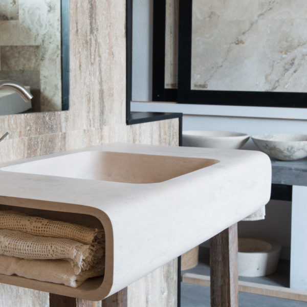 Designer travertine washbasin "Cave"