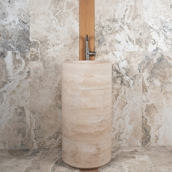 Freestanding travertine washbasin "Colonna"