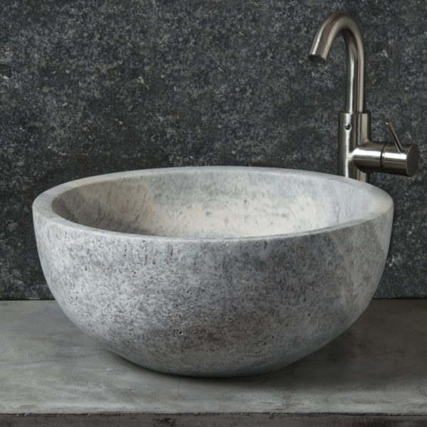 Round grey travertine washbasin "Fiano Ice"