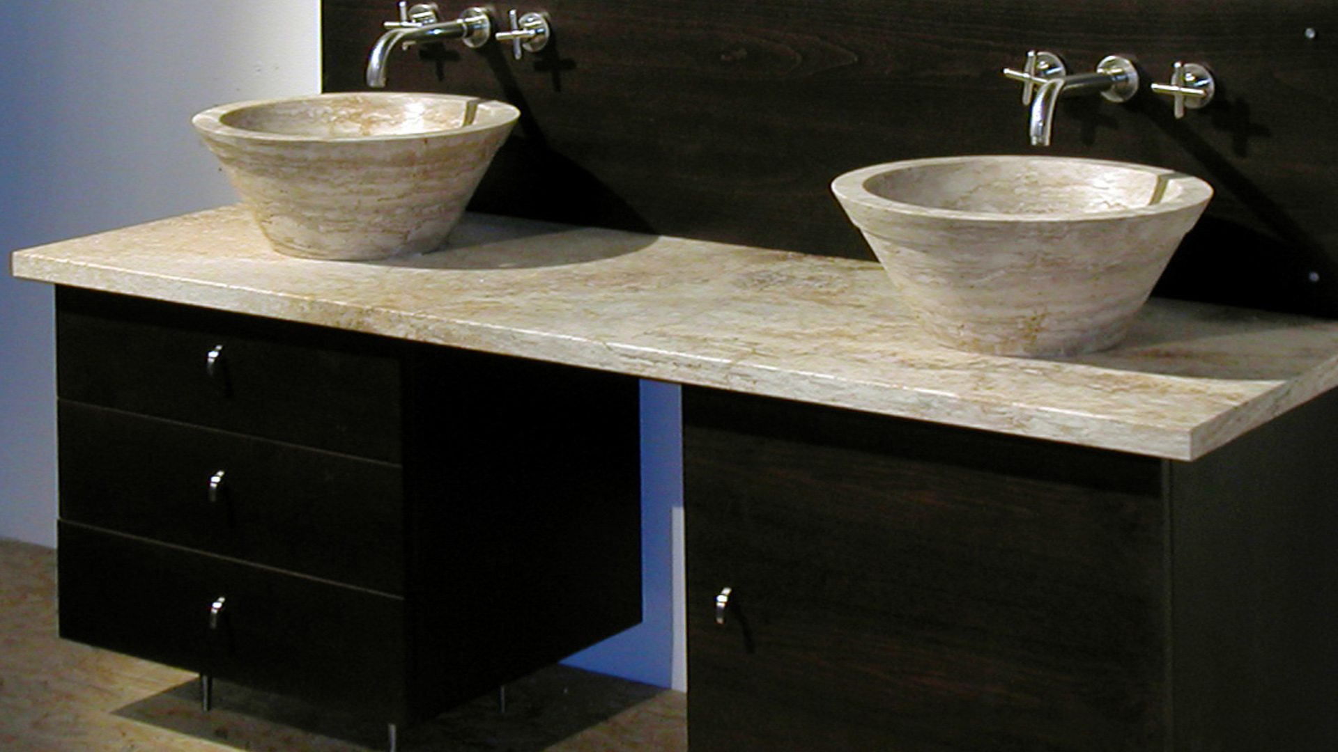 Wood And Travertine Bathroom Cabinet Gaiole Pietre Di Rapolano