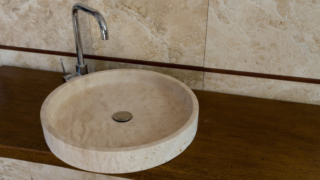 Round travertine washbasin "Round Dish"