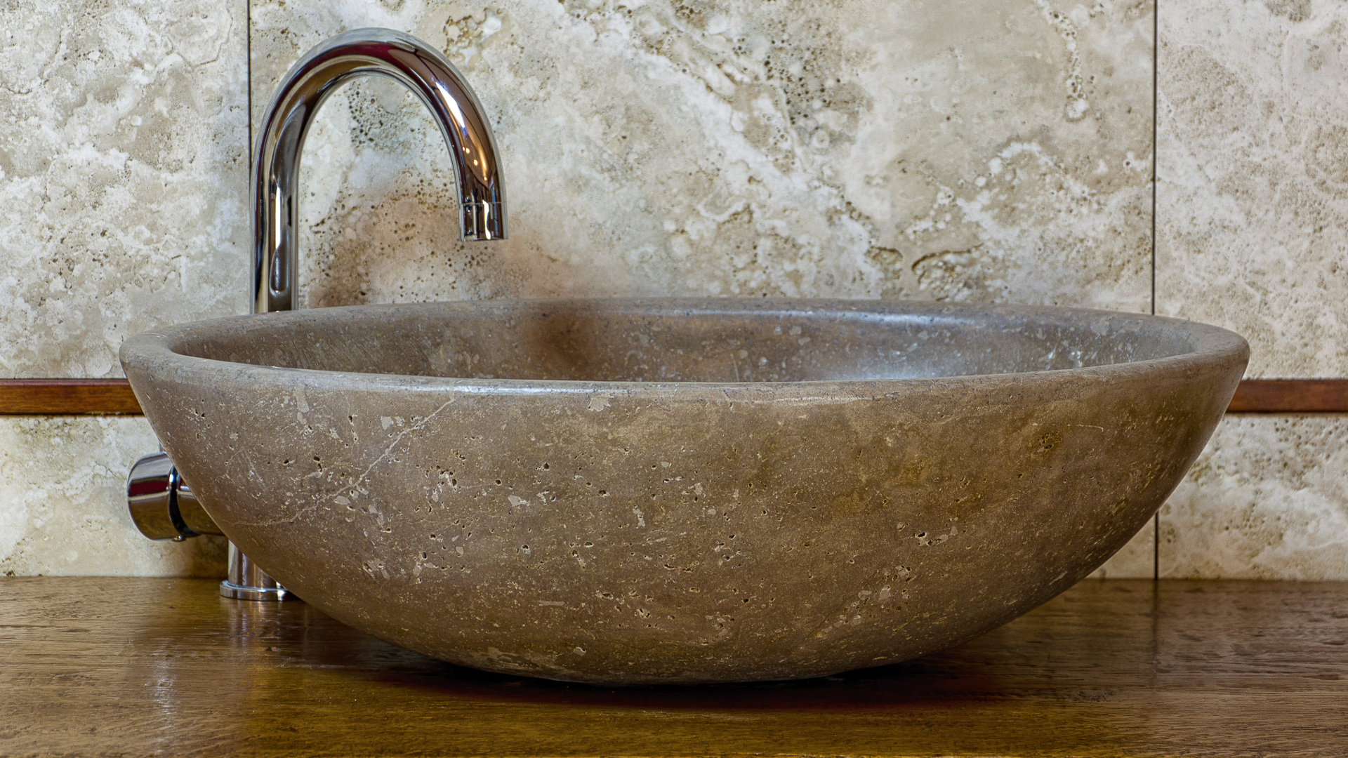 Lavabo ovale in travertino noce Ovale Scuro - Tr003s