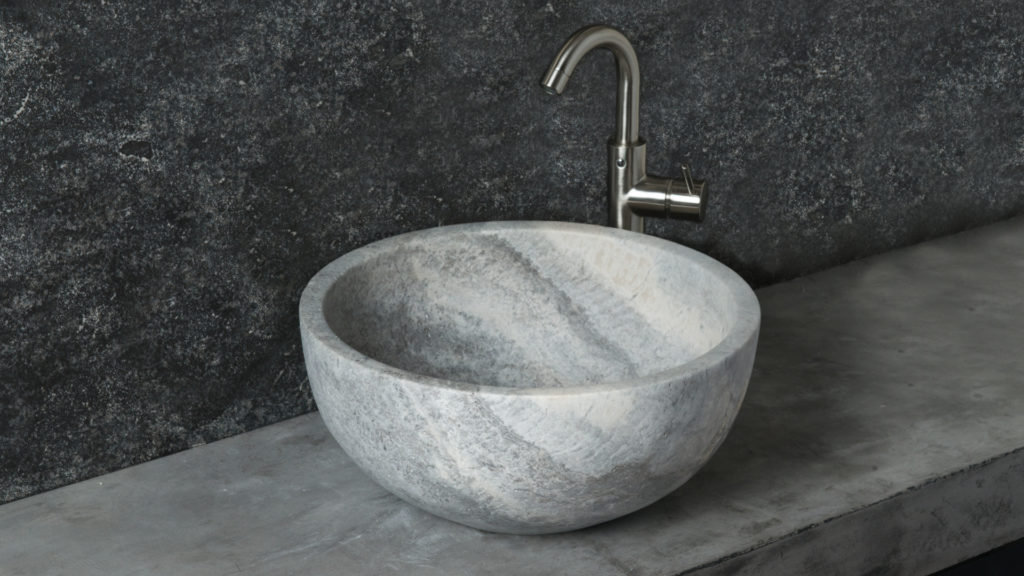 Lavabo tondo in travertino grigio "Fiano Ice"