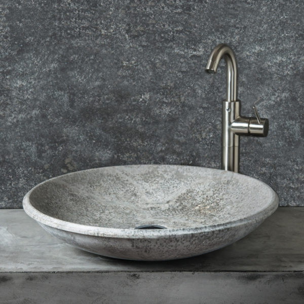 Designer grey travertine washbasin "Fonterutoli Ice"