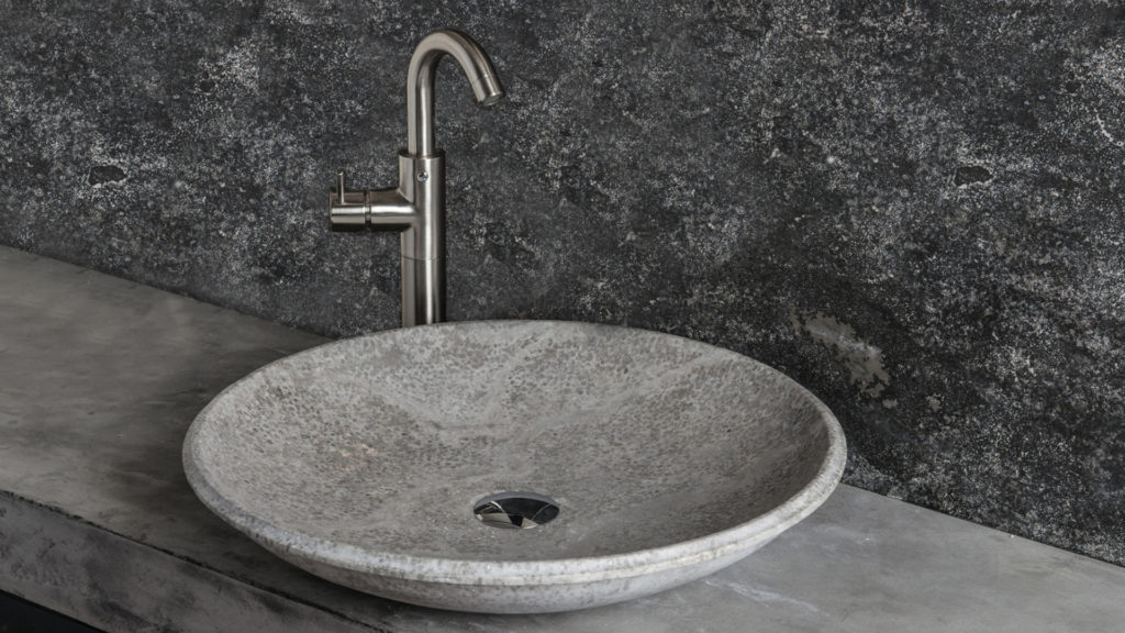 Designer grey travertine washbasin "Fonterutoli Ice"