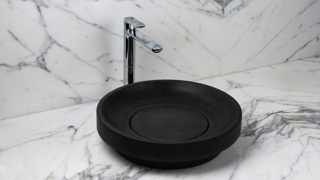 Round basalt washbasin "Ufo Black"