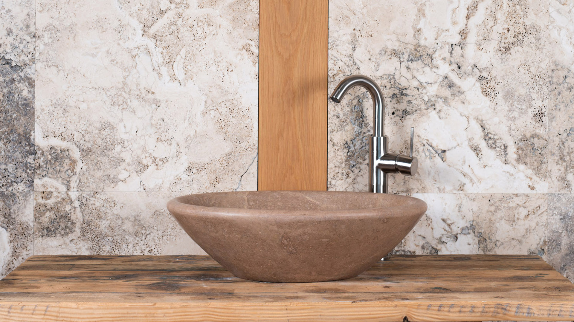 Oval travertine sink “Ovale Scuro”