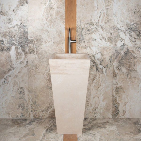 Column travertine washbasin "Piramide"