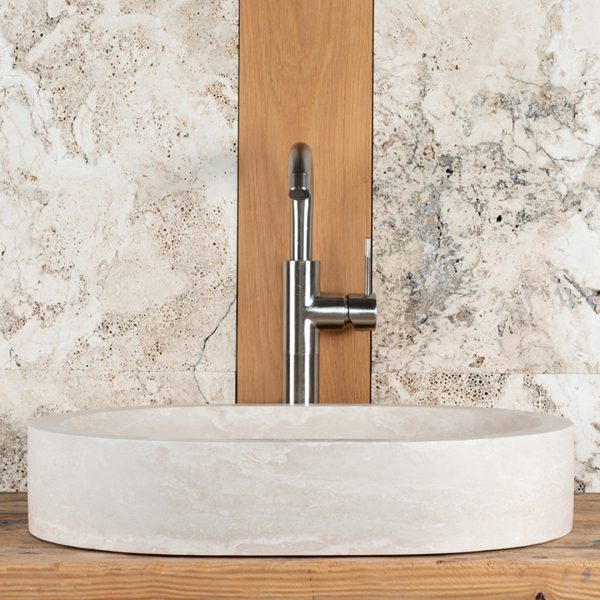 Oval travertine washbasin "Soap"