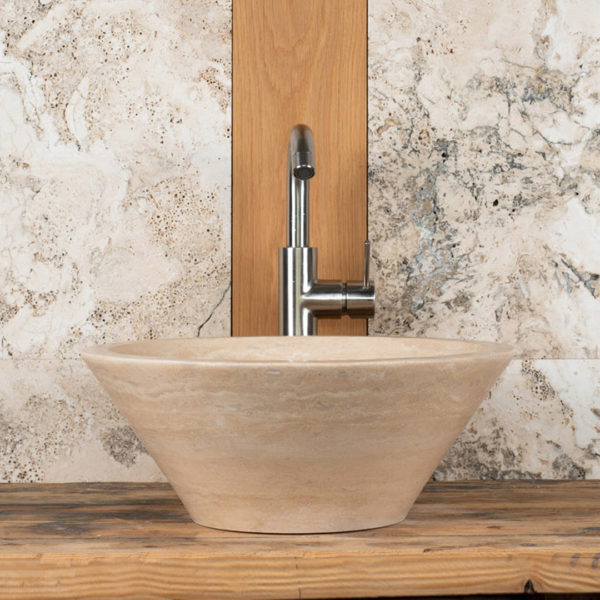 Small, round travertine washbasin "Talla"