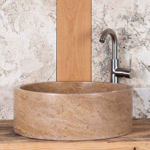 Walnut travertine washbasin "Tonda Scura"