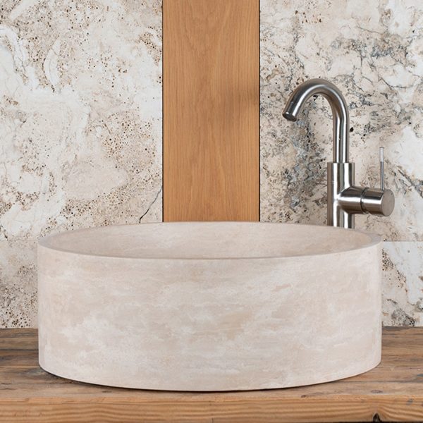 Lavabo rotondo in travertino "Tonda Slim"