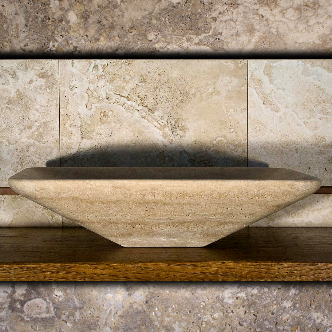 Waschbecken aus Travertin, rechteckig, „Opus“ - Pietre di Rapolano