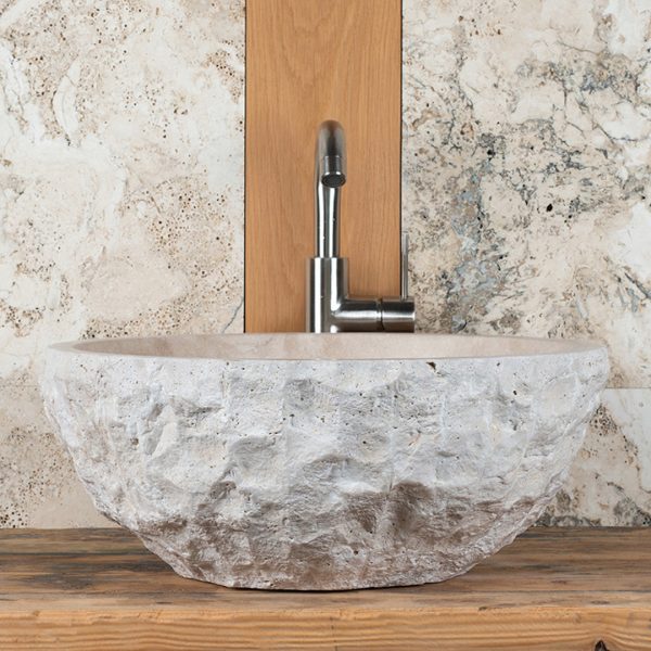 Rustic travertine washbasin "Tondozzo"