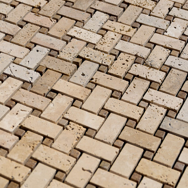 Travertine mosaic "Basketweave" Polished