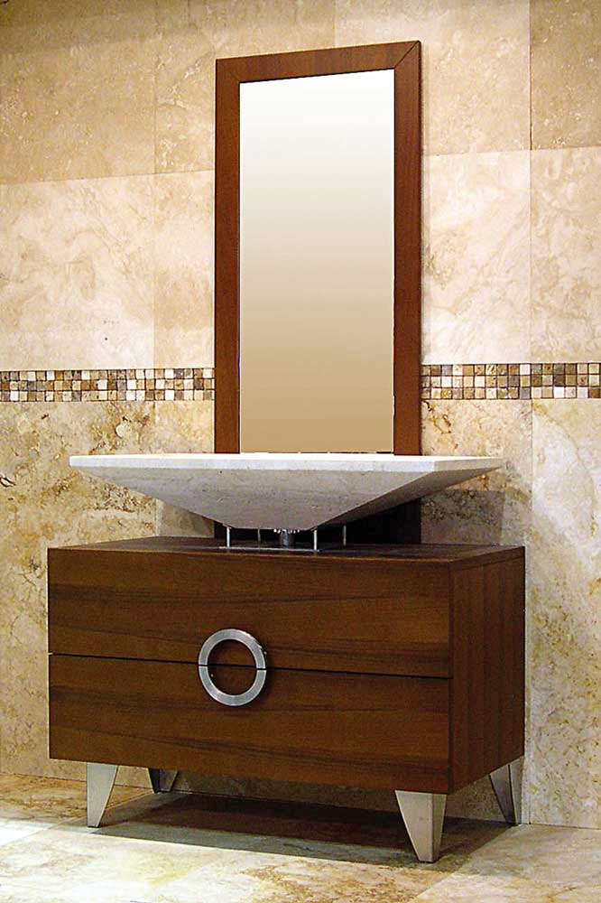 Mobile da bagno moderno in legno wengé e travertino \ Mobile da bagno moderno in legno wengé e travertino \