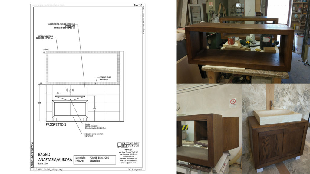 Progetto mobile da bagno con lavabo in pietra