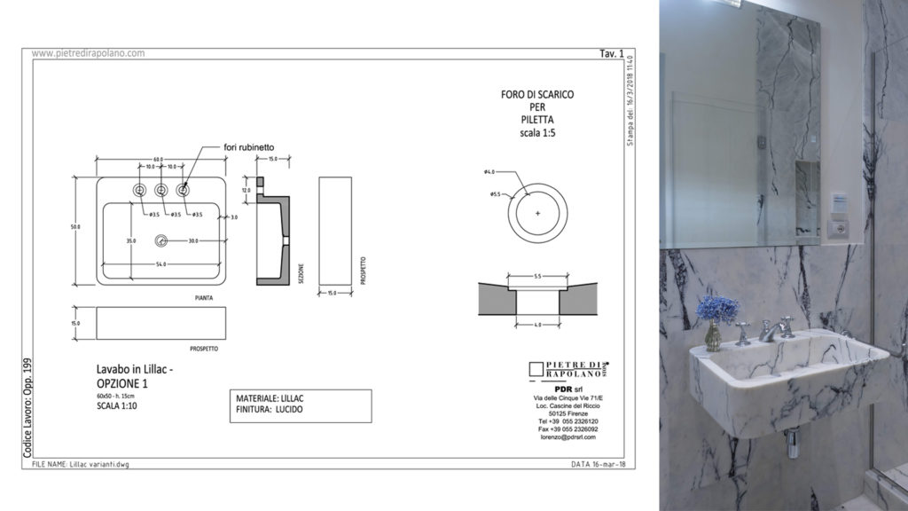 Lavabo su misura in marmo Lilac