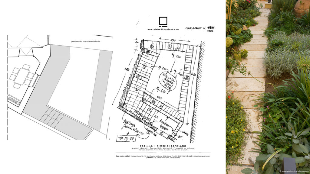 Pavimentazione esterna in travertino chiaro - disegni