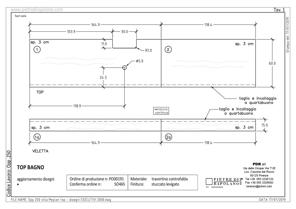 Disegni esecutivi top bagno