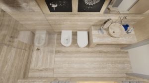 Bagno camino pdr travertino zebra terra chiara