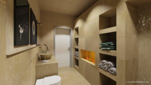 Bagno camino pdr travertino light blend ciottolo