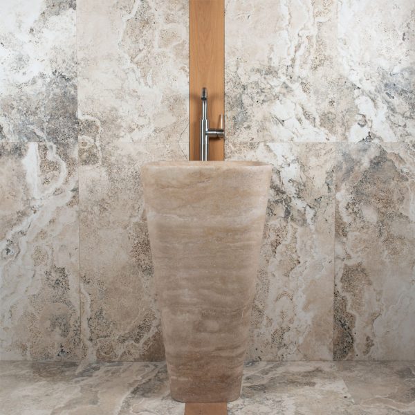 Freestanding travertine washbasin “Trapezio”