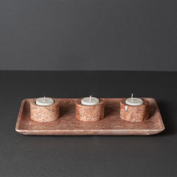 Tray & Candle Holder Set - PDR079 Pink Travertine