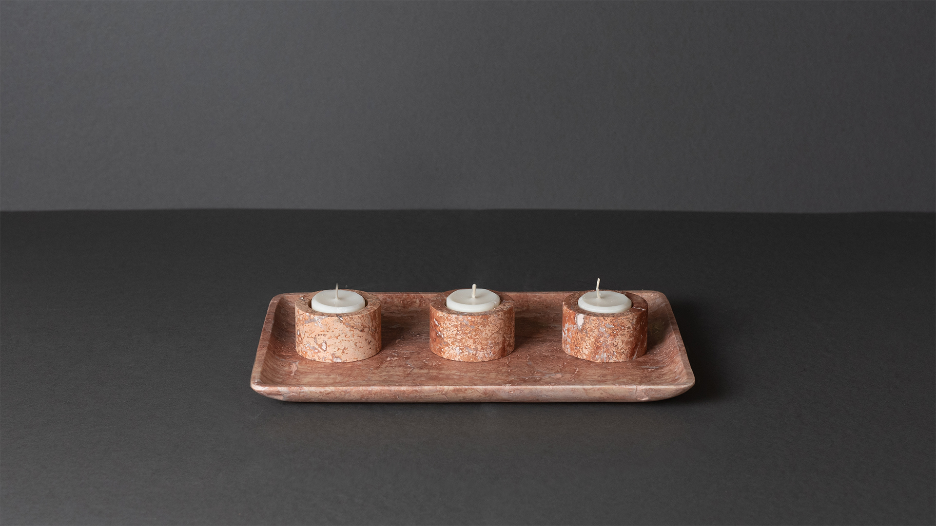 Tray & Candle Holder Set – PDR079 Pink Travertine