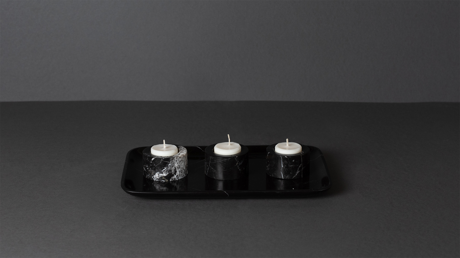 Tray & Candle Holder Set – PDR136 Nero Marquina TR marble