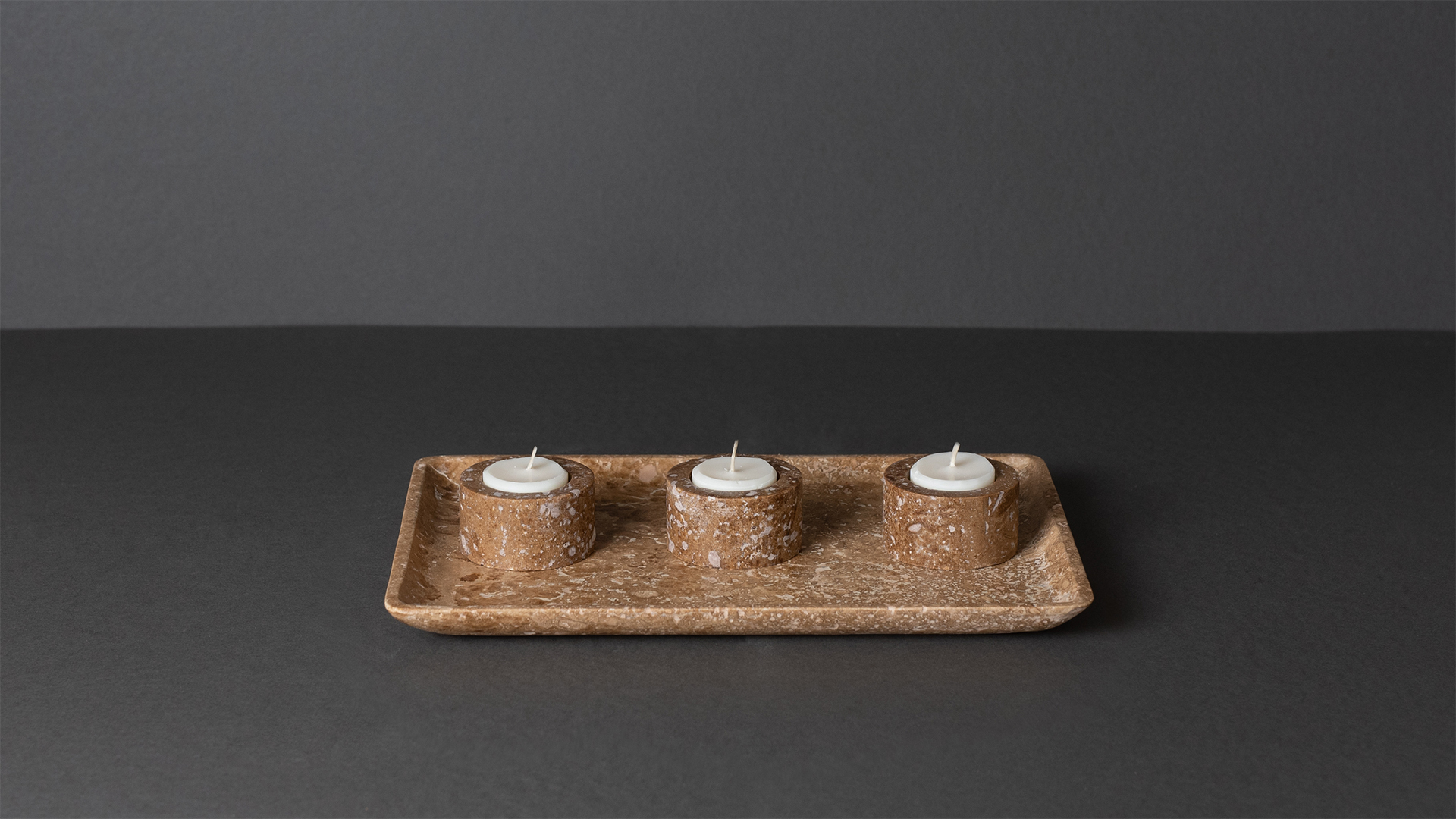 Tray & Candle Holder Set – PDR075 Walnut Travertine