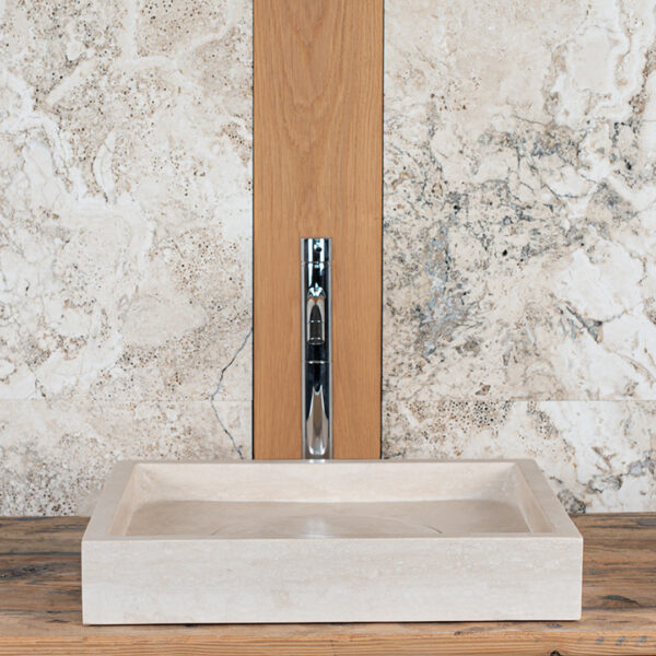 Sole - Rectangular travertine washbasin