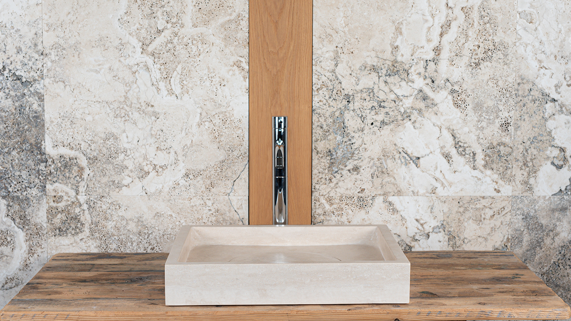 Sole – Rectangular travertine washbasin