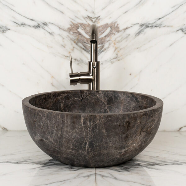 Lavabo rotondo in marmo “Fiano Emperador”