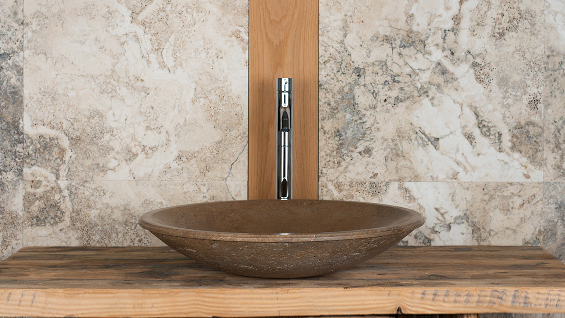 Lavabo rotondo &ldquo;Fonterutoli SC&rdquo; travertino scuro