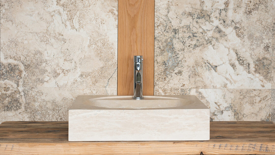 Lavabo quadrato in marmo da appoggio "Linear"