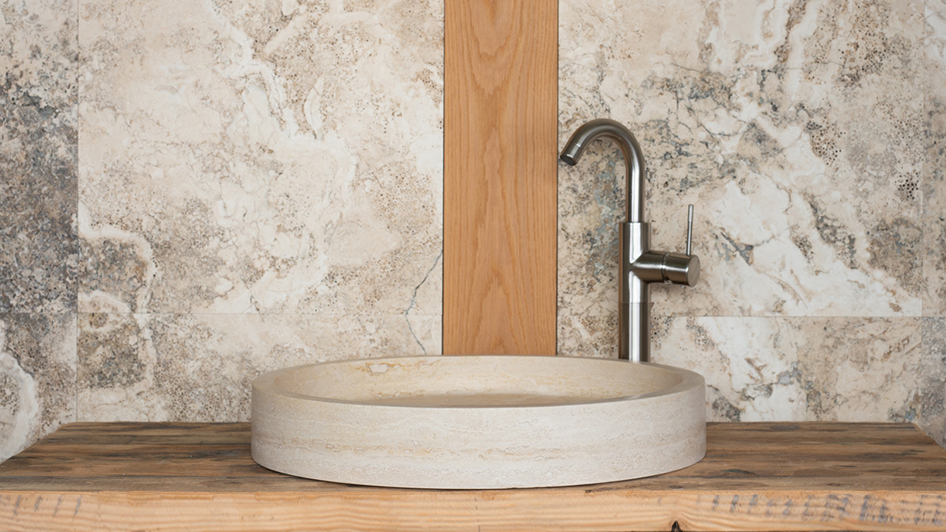 Lavabo tondo in travertino &ldquo;Round Dish&rdquo;