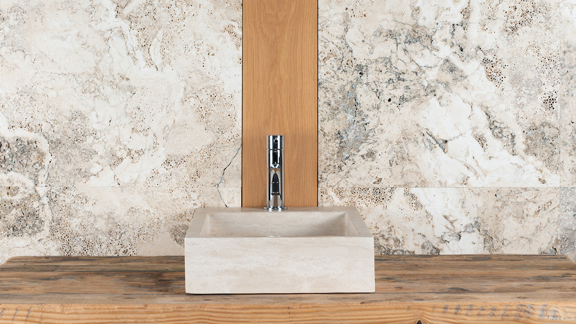 Lavabo piccolo in travertino &ldquo;Side CH&rdquo;