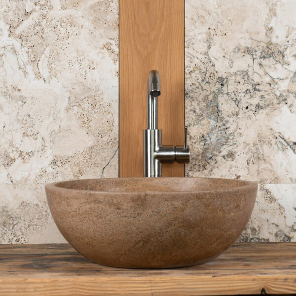 Lavabo rotondo in travertino “Ball Scuro”