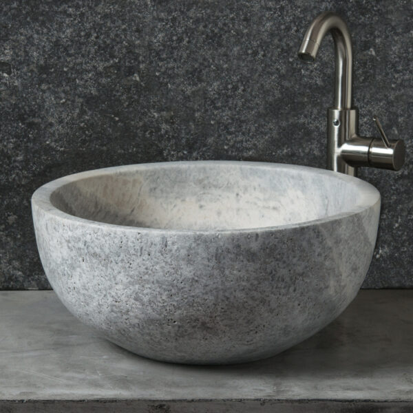 Lavabo tondo in travertino grigio “Fiano Ice”