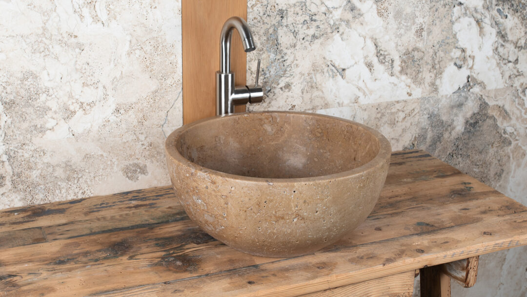 Lavabo da appoggio in travertino Fiano SC tondo