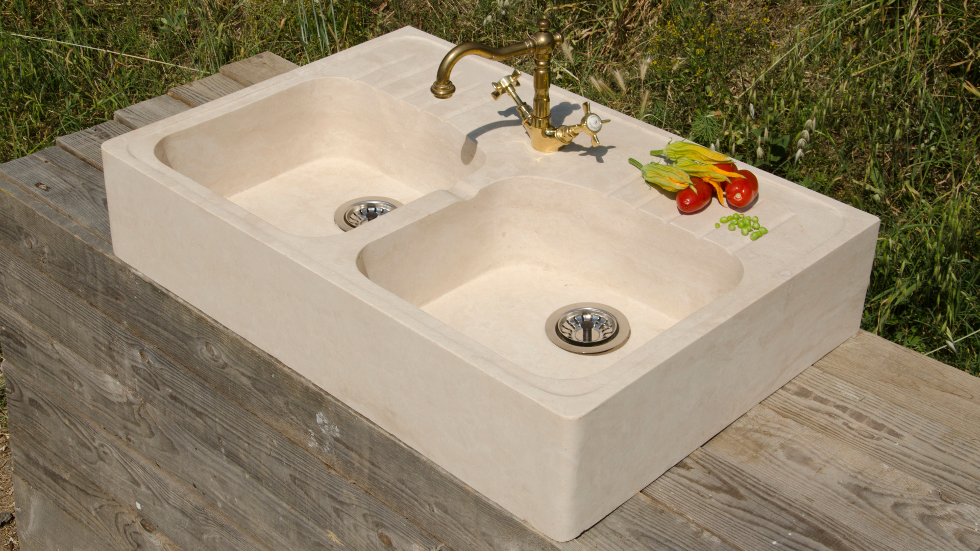 Travertine sink &ldquo;Double Basin&rdquo;