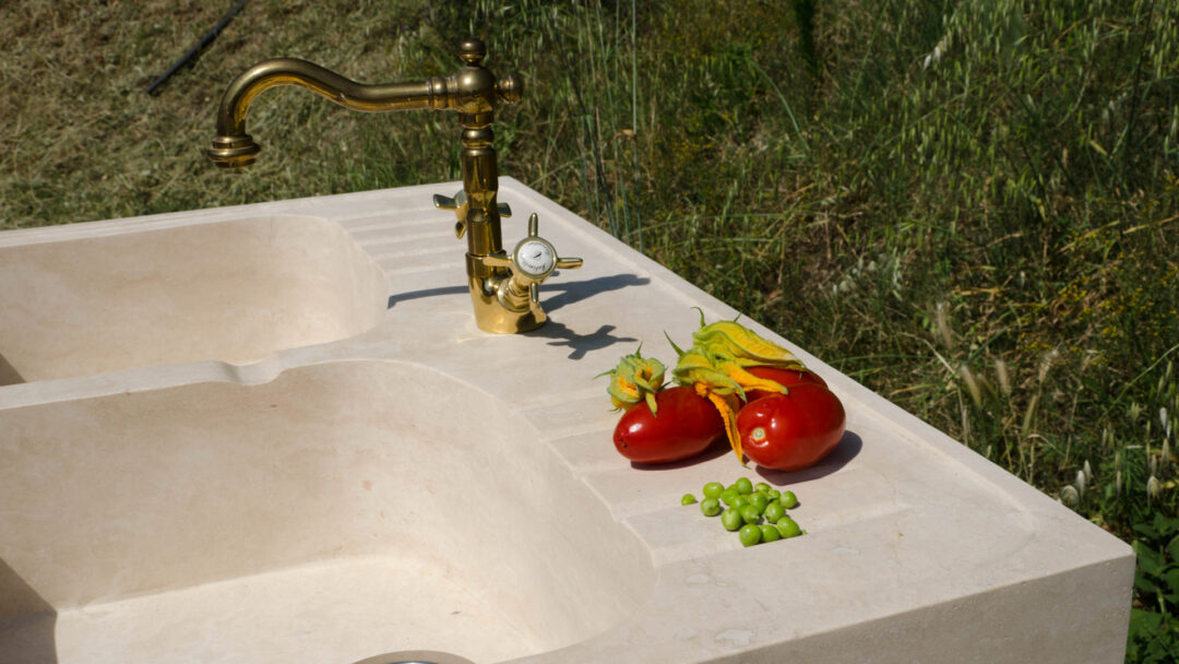 Double basin travertine sink