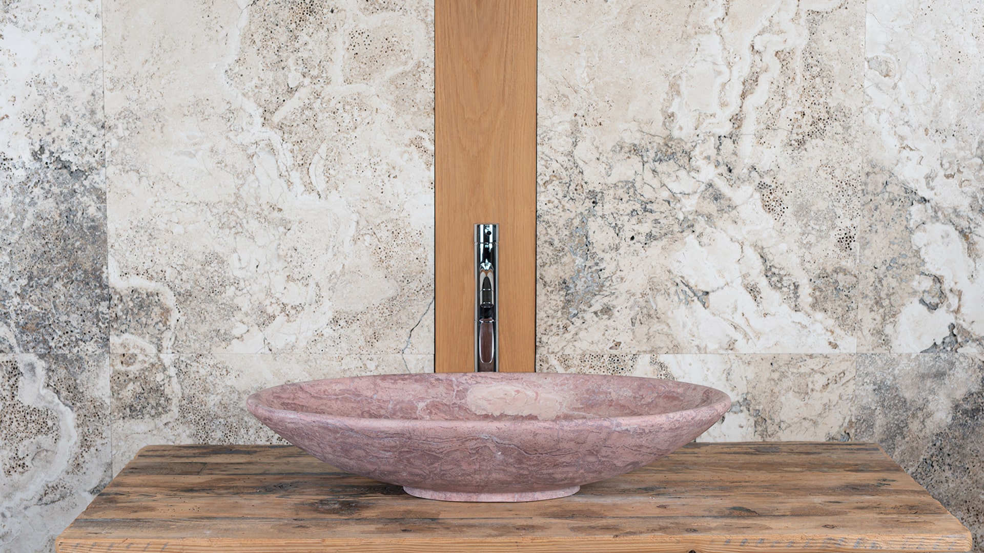 Lavabo ovale in travertino rosa &ldquo;Elipse RC&rdquo;